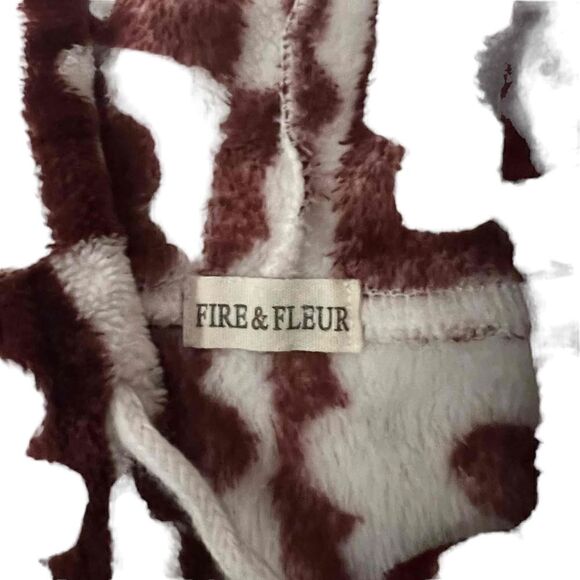 Geometric flowers super soft fleece 1/4 zip hoodie with kangaroo pocket brown an - Picture 4 of 12